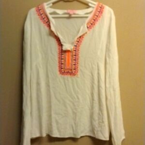 LILLY PULITZER- Boho Neon Embroidery Blouse Size M